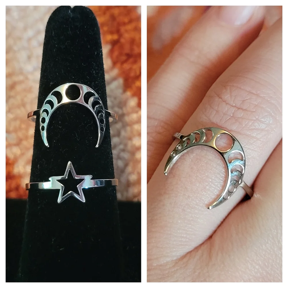 Silvertone Large Cresecent Moon Ring